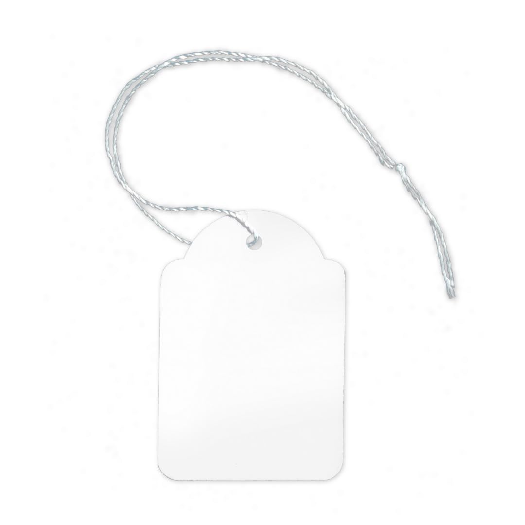 POKORNYS - 1.000 blanko Preisetiketten mit Faden (36 x 53 mm) weiß I Etiketten zum Beschriften I Preisschilder aus Karton mit Baumwollfaden I Anhänger, Hängeetikett, Geschenkanhänger für Kleidung uvm.