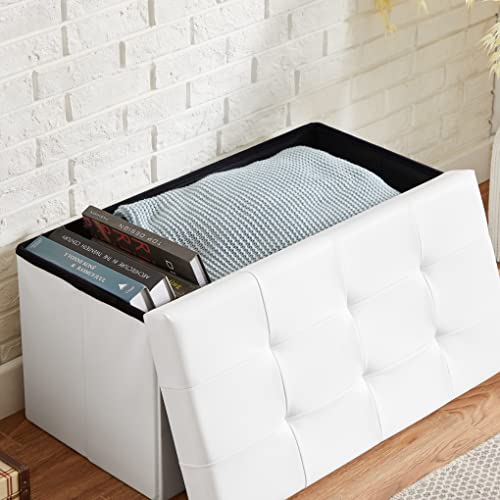 Zedelmaier Sitzbank mit Stauraum Sitzhocker faltbar belastbar bis 300 kg 76 x 38 x 38 cm(Weiß) Kunstleder