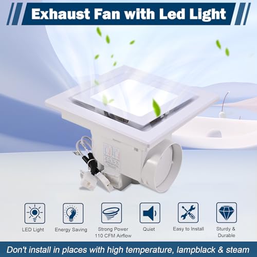  Feiton Square Bathroom Exhaust Fan with LED Light, 110 CFM 30W 4 Inch Duct, 110-220V 1.0 Sones Quiet Ceiling Mount
| Fe