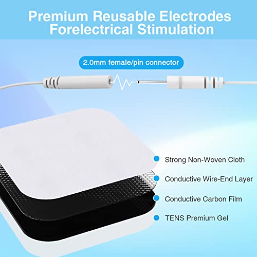 Tenker Tens Unit Replacement Pads 2X2" Reusable Electrode Pads - 20Pcs 3Rd Gen Latex-Free Self-Adhesive Electrotherapy Patches For Muscle Stimulator Electrotherapy - Non Irritating Stim Pads Design #TOP2
