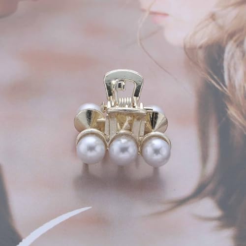 Pinza de cabello pequeña vintage con perlas, clip de garra pequeña antideslizante para mujer miniatura 6