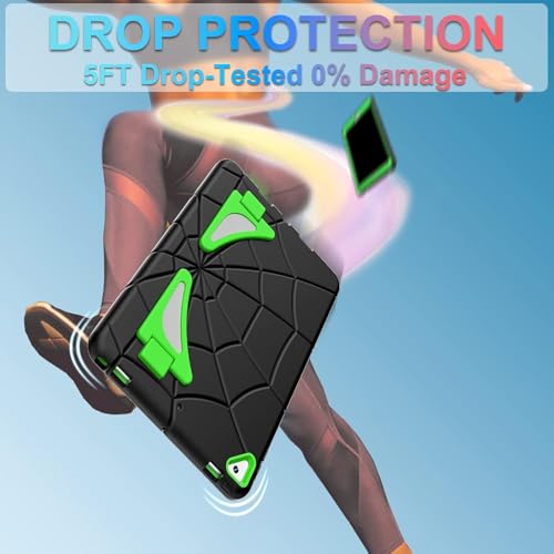 Image of Case for 10.2 Inch iPad 9th / 8th / 7th Generation (2021 /2020 /2019) - Heavy Duty Shockproof Protective Cover With Stand for Kids, Spiderman Theme, Black+Green