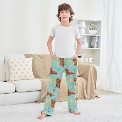 ZZXXB Birthday Dachshund Balloon Boys Long Pants Soft Trousers Elastic Waist Kids Lounge Bottoms with Pockets S-XL 6