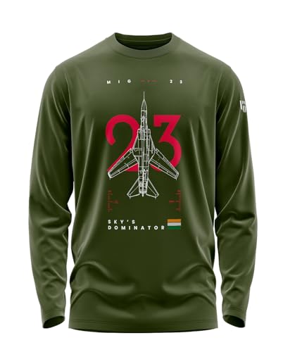 Image of Aero Armour MIG-23 Indian Army Cotton T-Shirt | Full Sleeve | Regular Fit | Zero Shrinkage | Round Neck