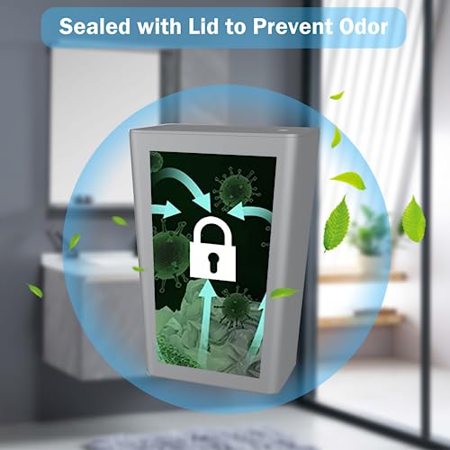 Shpmxupw 3 Pack Bathroom Small Trash Can With Lid,10L / 2.6 Gallon Slim Garbage Bin Wastebasket With Pop-Up Lid For Bedroom, Office, Kitchen, Craft Room, Fits Under Desk/Cabinet/Sink/Grey #TOP5