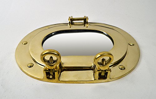 9.5" Oval Solid Brass Porthole Mirror Nautical Tropical Home Decor - Image 3