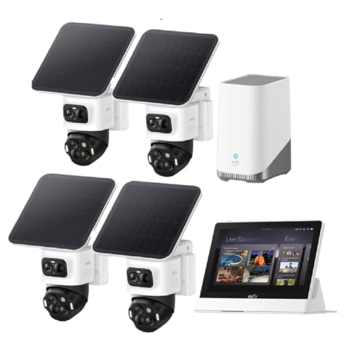 eufyCam S4 4-Kamera-Set mit Smart Play, Überwachungskamera Außen, 4K UHD | Farbnachtsicht, kabellose Solar-Outdoor-Kamera, 360° Auto-Tracking, kompatibel mit HomeBase S380, 3-Linsen PTZ, 8× Hybridzoom