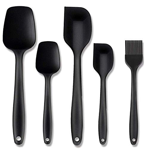 Benss Spatule Patisserie Silicone, Set de 5 Spatule en Silicone de Cuisine Résistant à la Chaleur 500 F pour Cuisiner Spatule Pâtisserie, Cuillère Spatule, Anti-adhé, sans BPA, Noir