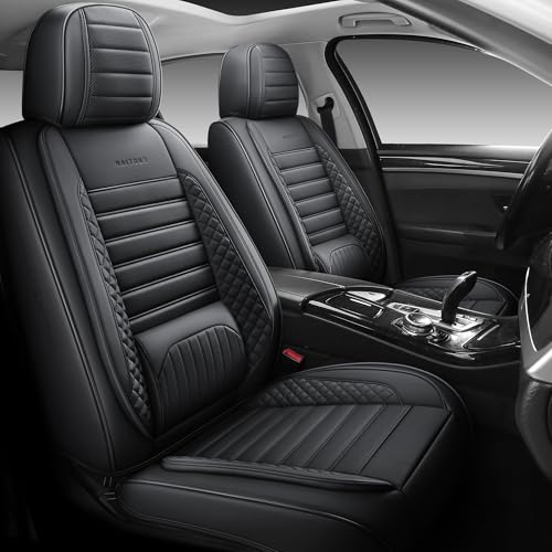 HAITOUR Full Coverage Leather Car Seat Covers Full Set Universal Fit for Most Cars Sedans Trucks SUVs with Waterproof Leatherette in Automotive Seat Cover Accessories (Black)