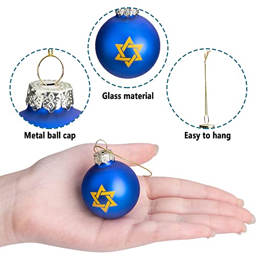 12Pcs Hanukkah Glass Ball Ornaments,1.5" Star Of David Hanukkah Ornament Balls,White And Blue Jewish Menorah Ornaments For Tree Hanukkah Decorations #TOP2