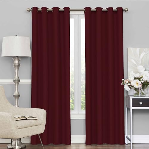 Story@Home Blackout Curtains for Bedroom/Living, Set of 2 Panels, 215 CM (Dark Red) - Premium Faux Silk, Light Blocking, Thermal Insulation, Noise Reduction, Rich Polyester, Grommet