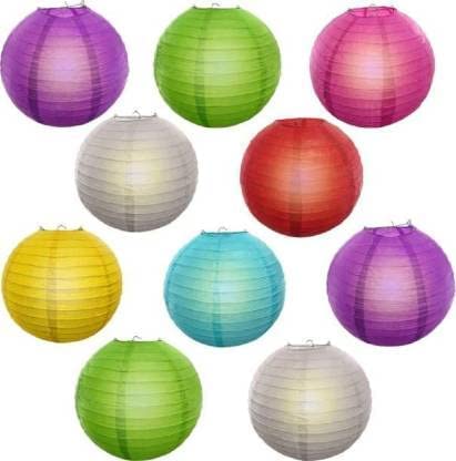 Round Hanging Ball Paper Hanging Lantern Paper Lamp for Decoration at Diwali Party Birthday Chrismas New Year Multicolor, Multicolor Paper Hanging Lantern Multicolour 10 INCH Pack of 5