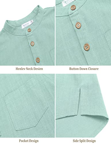 Image of Arshiner Boys Cotton Linen Henley Shirt Button Down Shirt Long Sleeve T Shirt Beach Shirt Tee Casual Solid Tops