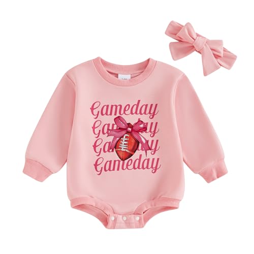 Image of BemeyourBBs Newborn Baby Girl Football Clothes Bubble Romper Sweatshirt Romper Fall Cute One Piece Outfit