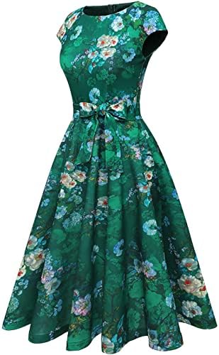 Women Casual Dresses Swing Tea Dress Cocktail Vintage A-Line Midi Party Dress