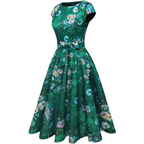 Women Casual Dresses Swing Tea Dress Cocktail Vintage A-Line Midi Party Dress