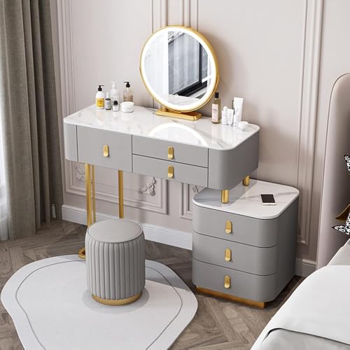 ���_���ȃ��C�N�A�b�v���ϑ�Z�b�g�A360°��]�~���[�ALED���C�g�i3�F�j�A6�̈����o���t���h���b�V���O�e�[�u���A�N�b�V�����t���X�c�[���t�� �O���[���S�[���h�d�グ�A80cm/31.4�C���`