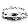 Cupimatch jewellery set couples puzzle pendant necklace cubic zirconia stainless steel bracelet curb chain bracelet curb chain bracelet friendship bracelet women's men's bracelet silver black #1