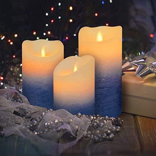 Blue Flameless Flickering Candles Realistic LED Candles with Remote Control Real Wax Glitter