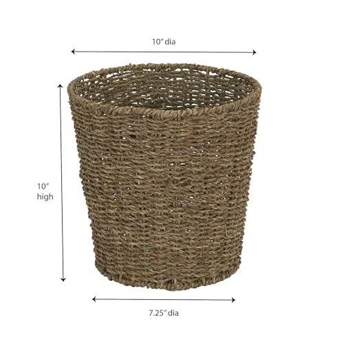 Household Essentials Seagrass Wicker Waste Basket, Handwoven Waste Bin with Metal Frame, Perfect for Bathrooms and Bedrooms,