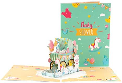 Weyttoo Greeting Card 3D Pop-up New Baby Greeting Card, Baby Shower Card, Fairy Bless Baby Pram Congratulations Card for Newborn Boys/Girls, Baby Birthday Card (Baby Shower)