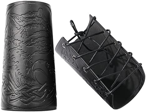 GORGECRAFT 2PCS Leather Gauntlet Wristband Medieval Armor Bracers Viking Wrist Band Guards Arm Guard Archery Buckle Bracers Unisex Leather Cuffs Armband Jewelry Costume Kit for Men Women(Brown)