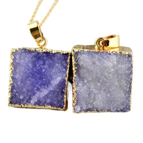 Collier carré pierre rugueuse authentique avec chaîne pendentif pour femme et amie