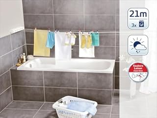 Leifheit Séchoir mural Rollfix 210 Longline, sèche linge dépliable avec 5 fils de 4,20 mètres, étendoir à linge robuste pour intérieur et extérieur
