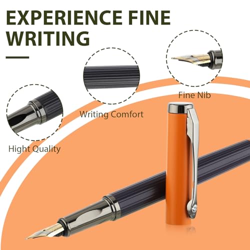 Amaxiu Conjunto de canetas-tinteiro de metal preto, caneta-tinteiro de ponta fina de 0,5 mm com 10 c
