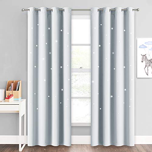 NICETOWN Stars Inspiration Curtain Panels - Sky Wonder Star Cut Out Functional Room Darkening Draperies for Bedroom/Living Room/Kid's Room, 52 inches