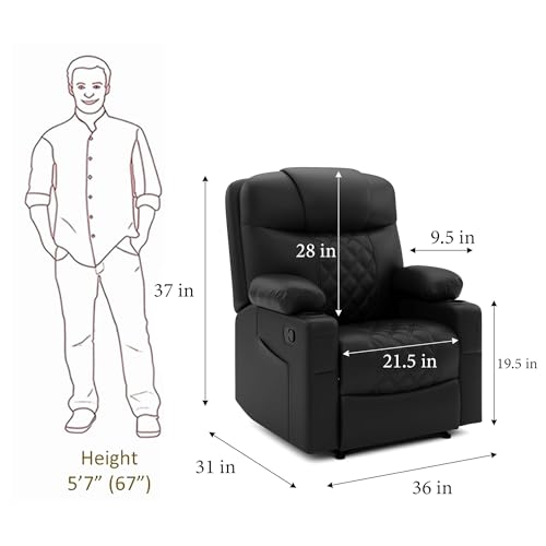 Image of Amazon Brand - Solimo Dreamsit | Single Seater Sofa Recliner | Manual Recliner (Leatherette Black)
