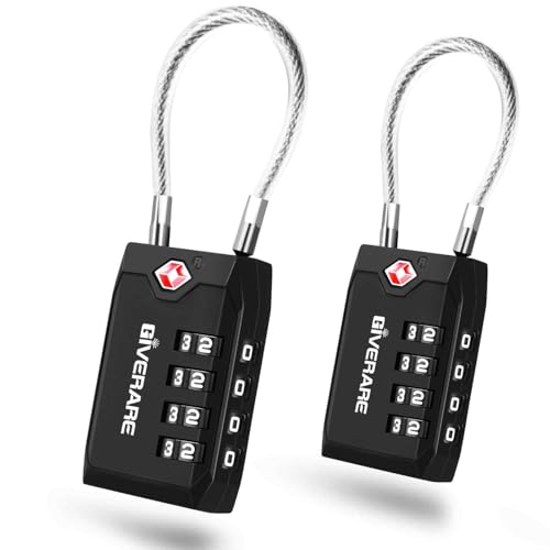 2 Pack TSA Approved Travel Luggage Locks, 4-Digit Cable Combination Suitcase Lock, Metal Alloy