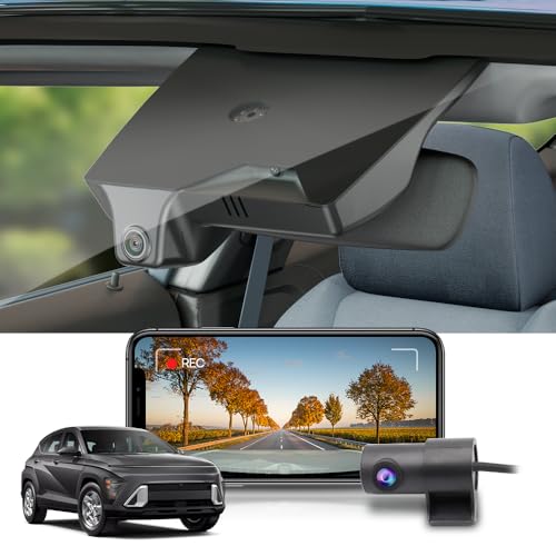 Fitcamx Front 2K+Rear 1080P Dash Cam Adapts for Hyundai Kona 2023-2025 & Kona Electric (Part No#BE010), OEM Style, Dual HD Video, WiFi Connect & APP, Loop Recording, G-Sensor, Easy to Set, 64GB Card
