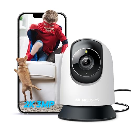 MERCUSYS MC210 Indoor Camera,2K 3MP,TP-Link Security Camera,Pet Camera,Baby Monitor,Smart Detection,Night Vision,Full Coverage,2 Way Audio,APP Control,Google Home/Alexa,No Monthly fee