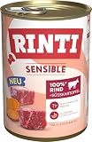 RINTI - Sensible | Nassfutter für Sensible, ausgewachsene Hunde mit natürlichen Fleischstücken. Getreidefreies Alleinfutter in der Dose ohne künstliche Zusätze | 6x400g Rind + Süßkartoffeln