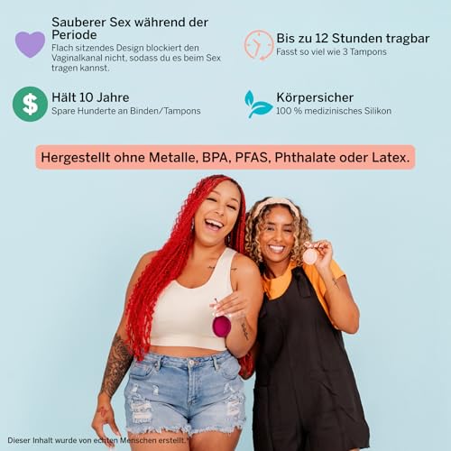 Pixie Menstruationsscheibe – Ohne Metalle & Toxine – 100% med. Silikon – Platz 1 der weichsten wiederverwendbaren Menstruationsscheiben – Entfernen wie Tampon – 12 h tragbar – 3 Tampons (Klein)
