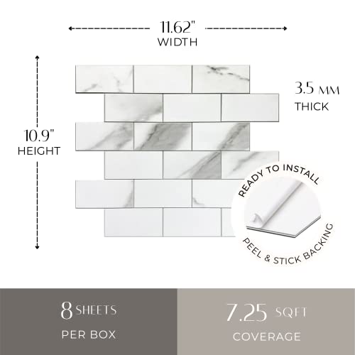 Avant Decor | 8 Tiles | Stone Composite Subway Tile | Peel And Stick Kitchen Backsplash Tiles | Stick On Wall Tiles | Easy Diy Installation | 11.6” X 11.3” #TOP1