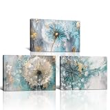 Dandelion Flower Wall Art Abstract Dandelion Canvas Prints Wildflower Pictures Wall Decor Botanical Paintings for Living Room Bedroom Bathroom Decor Framed(Dandelion-2,11.00" x 14.00" x 3Pcs) -  LURENCZH