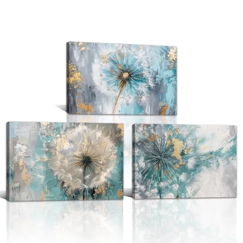 Dandelion Flower Wall Art Abstract Dandelion Canvas Prints Wildflower Pictures Wall Decor Botanical Paintings for Living Room Bedroom Bathroom Decor Framed(Dandelion-2,11.00" x 14.00" x 3Pcs) -  LURENCZH