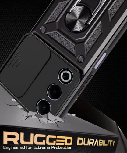 Image of WOW IMAGINE Tough Armor Bumper Mobile Back Case for Oppo A3 Pro 5G | Oppo K12x 5G | Sliding Camera Shield Cover | Shock Proof 360 Protection | Hybrid PC + TPU | Ring Holder with Kickstand - Black