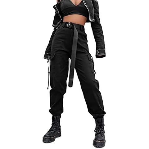 JEAAMKSSER Womens High Waisted Black Cargo Pants with Pockets Baggy Solid Y2k Streetwear Pants # Black XL Cover