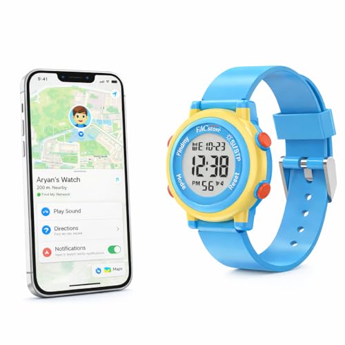 Image of BAWY Kids Tracking Watch Compatible with Apple Find My | Digital Watch with Tag for Kids, Tracking Tag Bluetooth GPS 30M Outdoor Range No Sim Needed | Anti-Lost Alert, Alarm, Waterproof Watch (Blue).