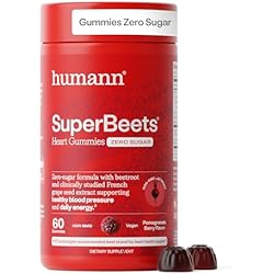 Humann SuperBeets Heart Gummies Zero Sugar - صمغ البنجر مع دعم الطاقة ومستخلص بذور العنب ومسحوق الشمندر - 60 عدد
