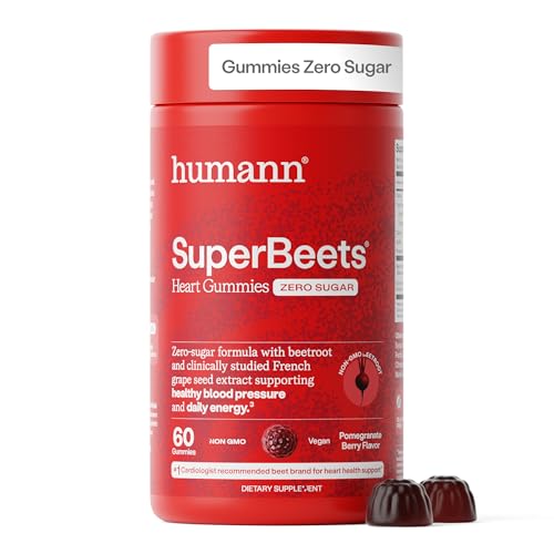 HumanN SuperBeets Heart Gummies Zero Sugar - Beet Gummy with Energy Support Grape Seed Extract & Beetroot Powder - 60 Count