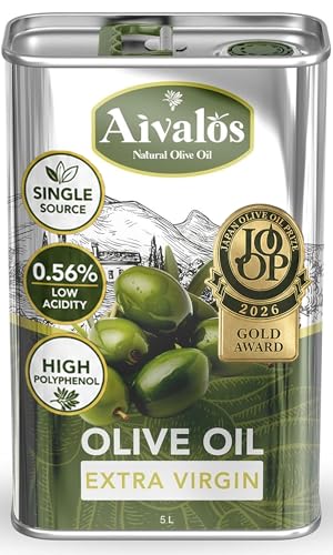 Aivalos Single-Estate Extra Virgin Olive Oil, Cold Pressed, 169.1 fl oz (5L) | Single-Origin Ayvalık Aegean Coast Turkey | High Polyphenols, Smooth & Peppery Finish | Unblended Fresh Harvest EVOO