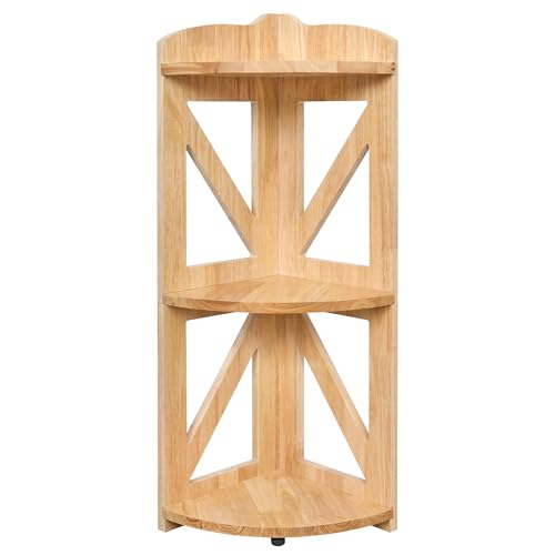Estante esquinero de madera pequeño y soporte de 3 niveles para salón u oficina en casa 3