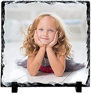 Photo Slate Personalised Square Shaped Glossy Photo Rock Slate Plaque - Photo Frame Custom Picture Text Gift Home Decor Birthday Wedding Christmas Valentine's Mother's - Add Your Own Photo - 15cm