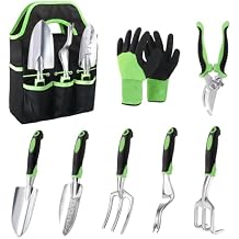 Garden Tools Set, 8 Piece Gardening Tools Set with Non Slip Ergonomic Handle, Heavy Duty Garden Tool Set with Storage Bag, Gardening Kit for Women, Garden Hand Tools Gift, Green
