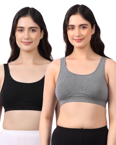 Image of Lavos Bamboo Cotton Comfort Sleeping Bra for Women, Slip On Bras to Wear at Home, Non-Padded & Non-Wired Sports Bras, Full /High Coverage, Soft Comfortable & Breathable Broad Strap Bra (Pack of 2)