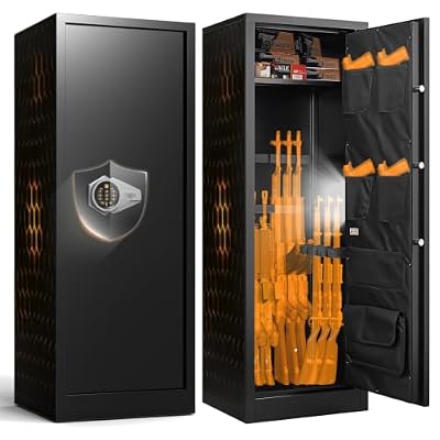 ANXINWEI 10-12 Gun Safe, Quick Access Rifle Safe for Home, Large Gun Safe for Rifles and Pistols, Dual Alarm Gun Cabinet for Rifles and Shotguns, Mute Mode, Assembly Required